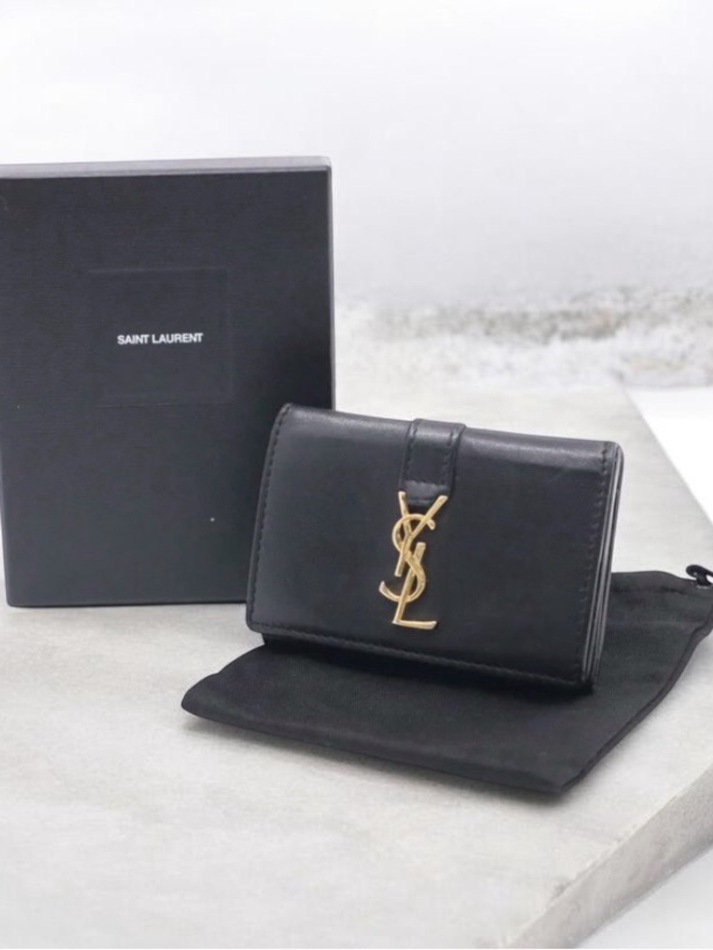 Authentic Saint Laurent Black Leather YSL Monogram Wallet